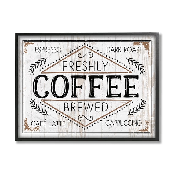 Stupell Industries Rustic Fresh Brew Coffee Sign Autumn Charm Black Framed by Jennifer Pugh