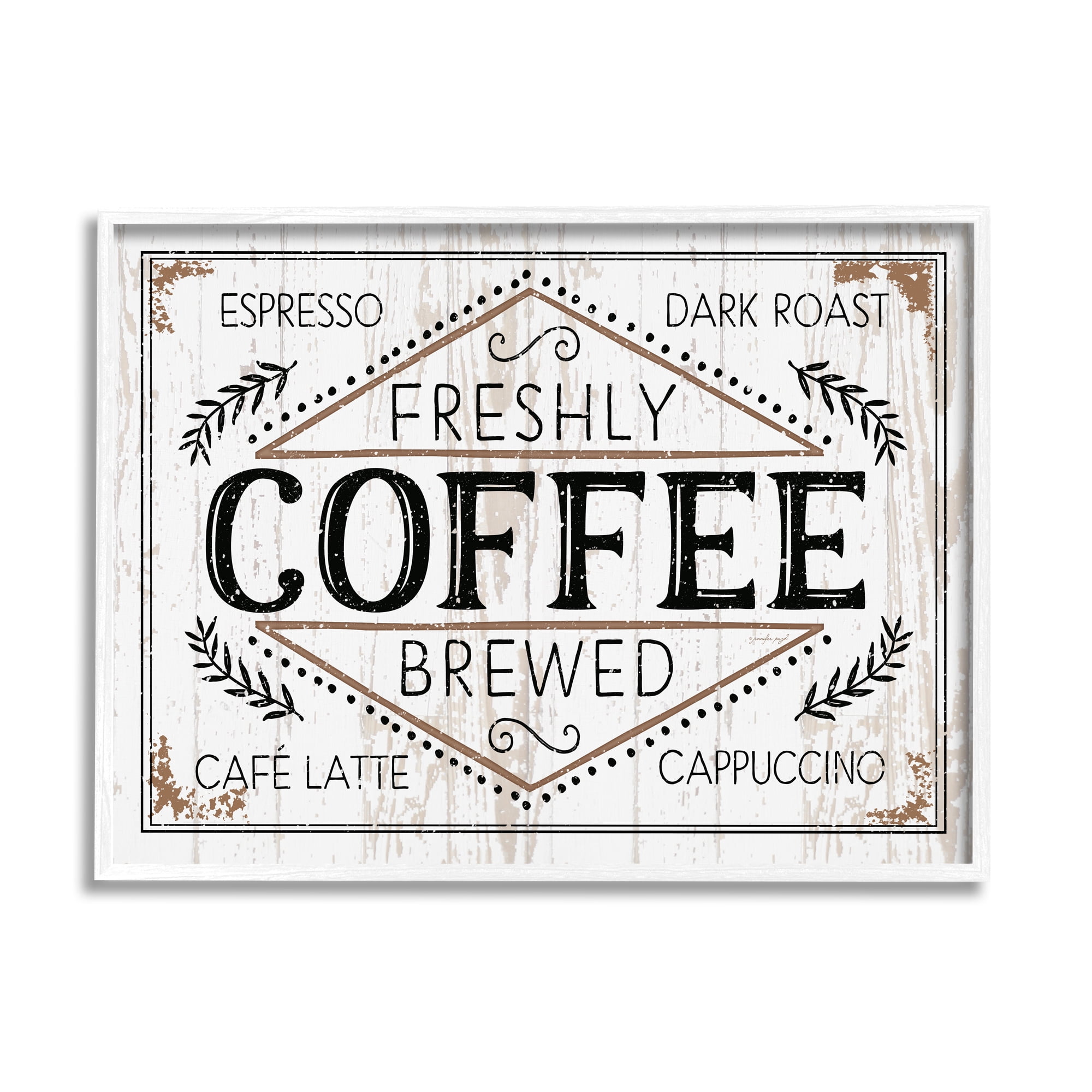 Stupell Industries Rustic Fresh Brew Coffee Sign Autumn Charm Graphic Art Framed Art Print Wall Art, 30x24, By Jennifer Pugh
