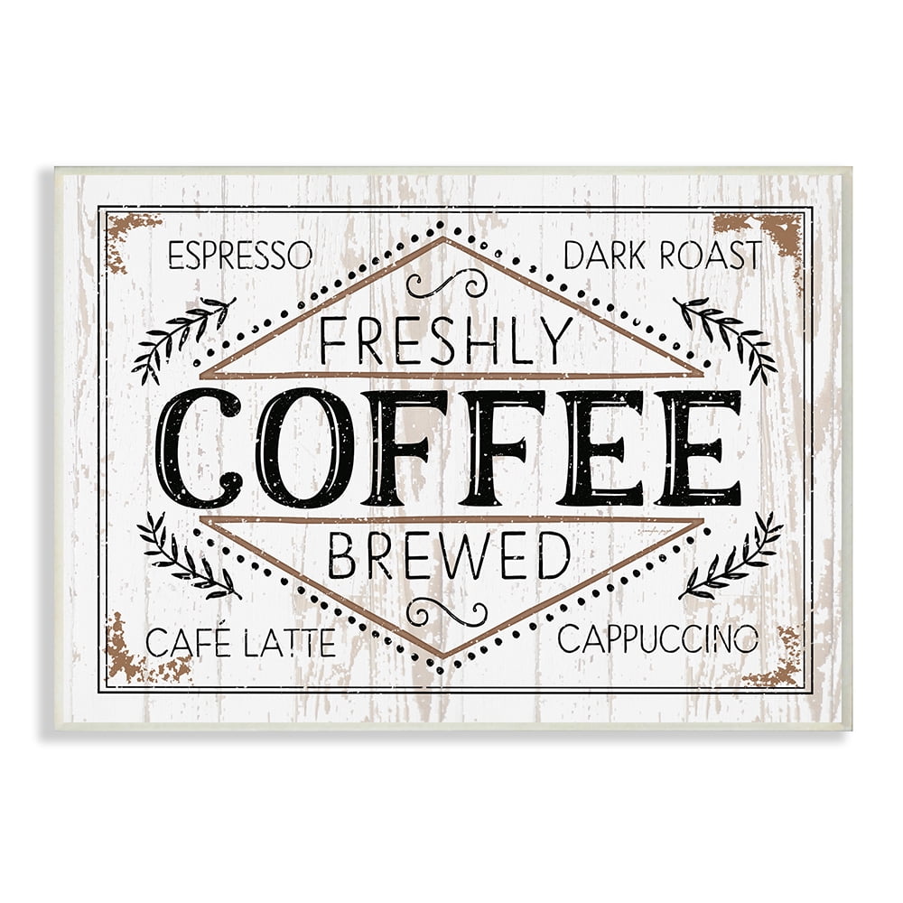 Stupell Industries Rustic Fresh Brew Coffee Sign Autumn Charm Wall Plaque by Jennifer Pugh