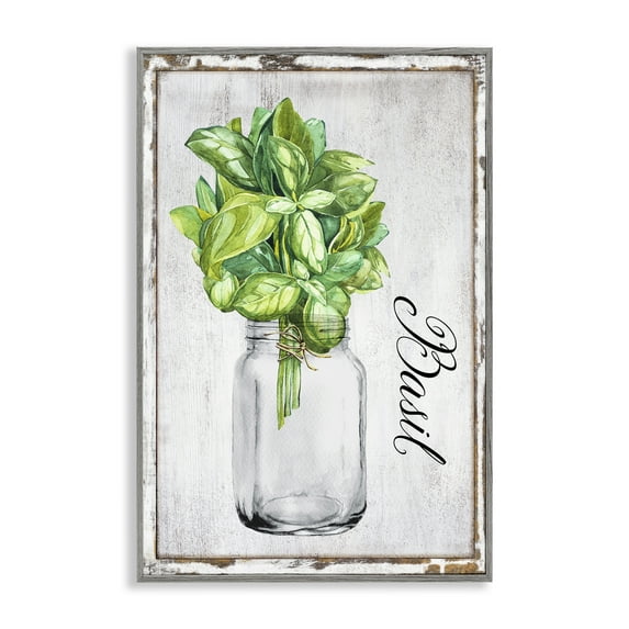 Stupell Industries Rustic Garden Basil Plants & Flowers Painting Gray Framed Art Print Wall Art, 16 x 24