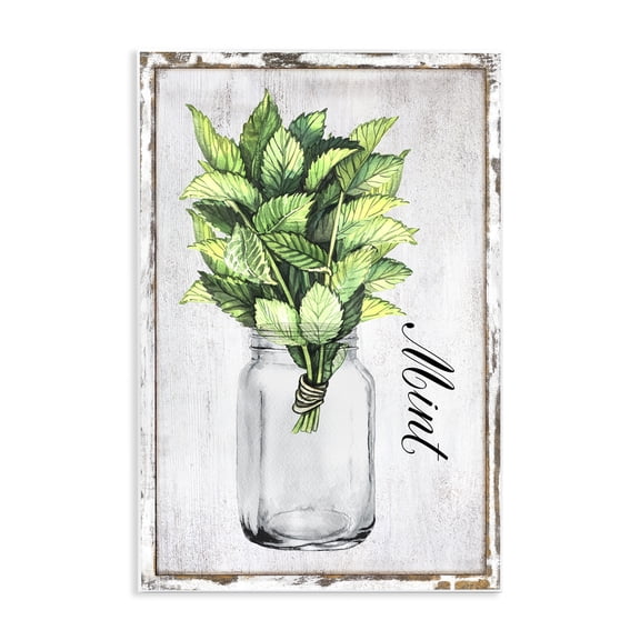 Stupell Industries Rustic Garden Mint Plants & Flowers Painting Unframed Art Print Wall Art, 13 x 19