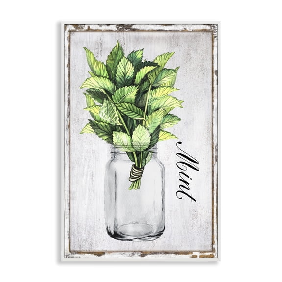 Stupell Industries Rustic Garden Mint Plants & Flowers Painting White Framed Art Print Wall Art, 12 x 18