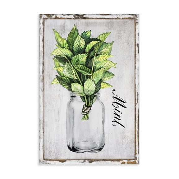 Stupell Industries Rustic Garden Mint Plants & Flowers Painting Wrapped Canvas Art Print Wall Art, 16 x 24