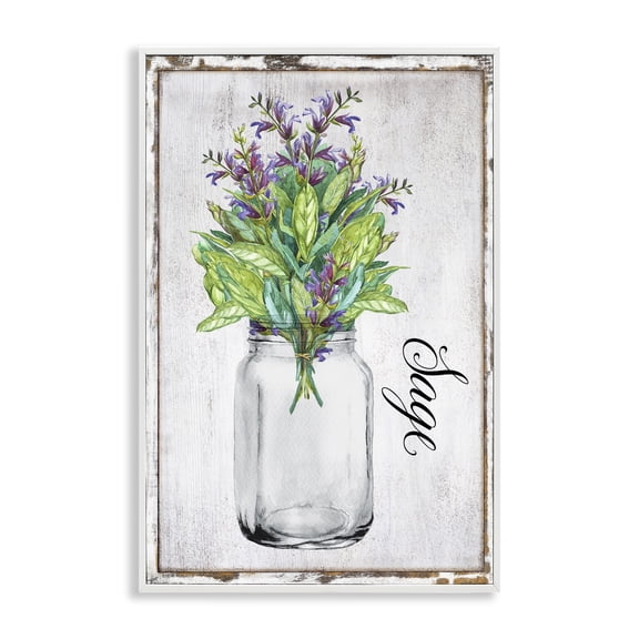Stupell Industries Rustic Garden Sage Plants & Flowers Painting White Framed Art Print Wall Art, 16 x 24