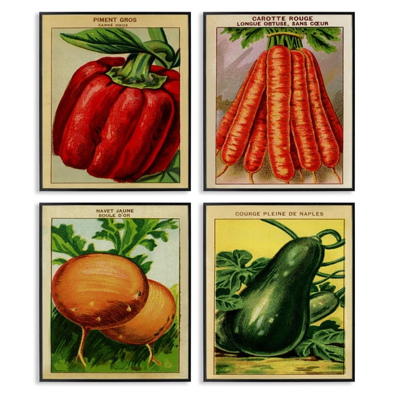 Stupell Industries Rustic Garden Vegetables Food & Beverage Painting Black Framed Art Print Wall Art, 16 x 20, Set of 4