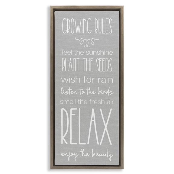 Stupell Industries Rustic Gardening Rules Quotes and Sayings Painting Brown Floater Framed Canvas Art Print Wall Art, 11 x 25