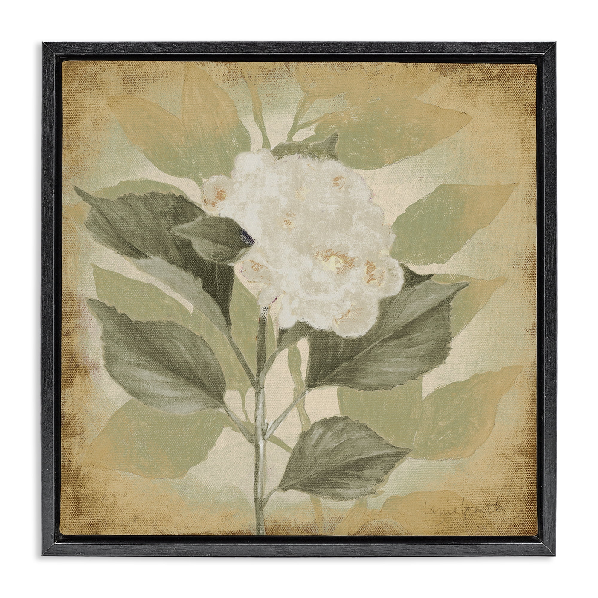 Stupell Industries Rustic Geranium Impression Plants & Flowers Painting Black Floater Framed Canvas Art Print Wall Art, 25 x 25