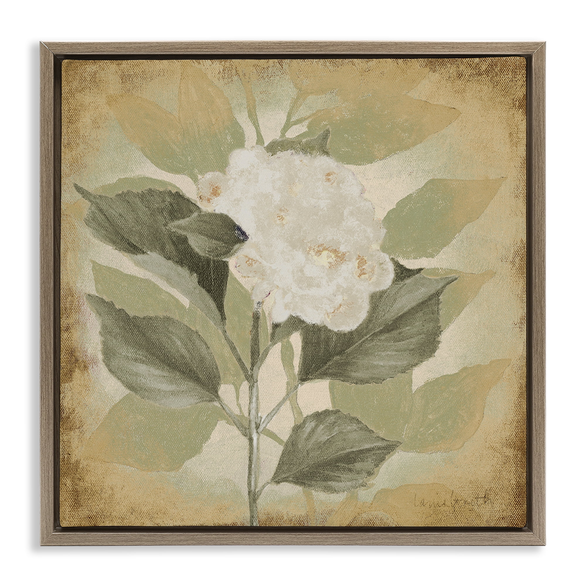 Stupell Industries Rustic Geranium Impression Plants & Flowers Painting Brown Floater Framed Canvas Art Print Wall Art, 25 x 25