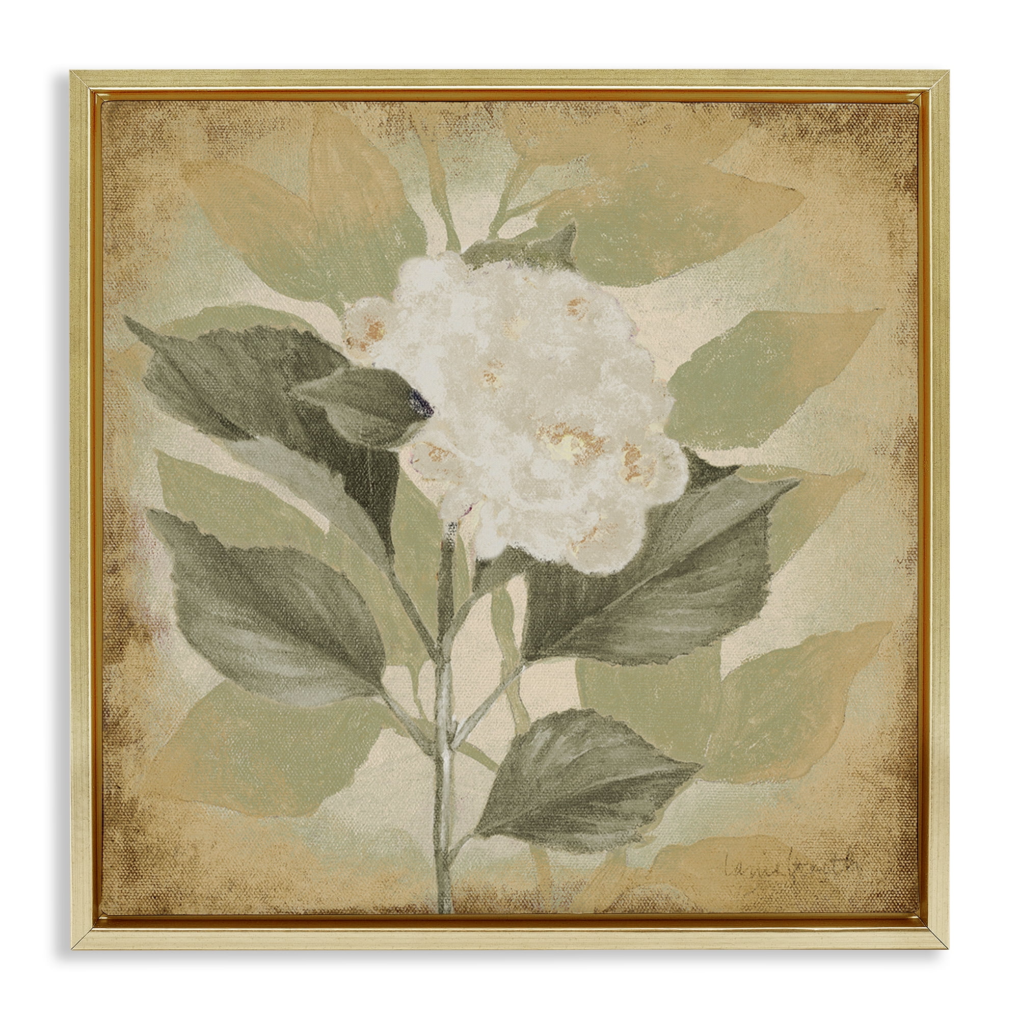Stupell Industries Rustic Geranium Impression Plants & Flowers Painting Gold Floater Framed Canvas Art Print Wall Art, 18 x 18