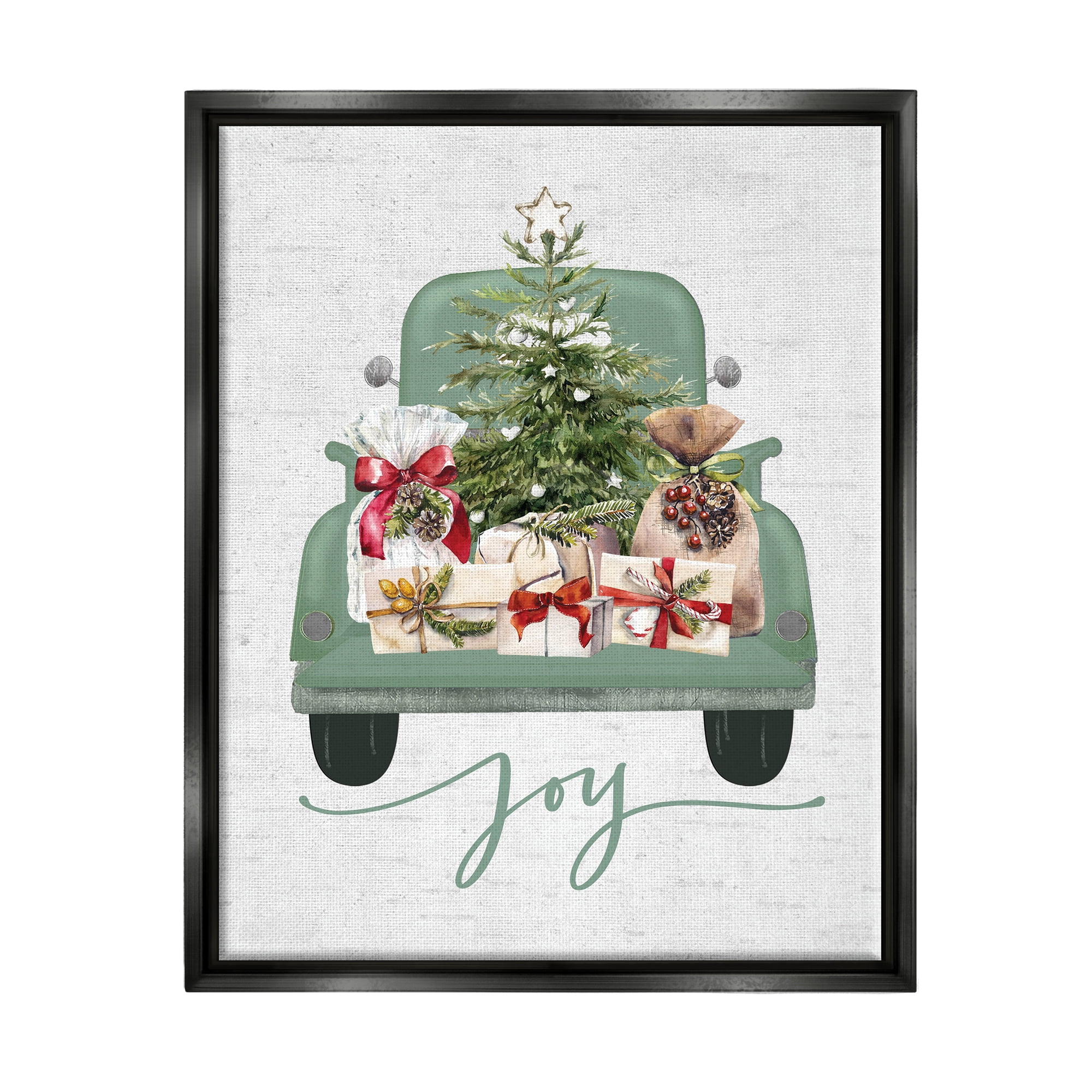 Stupell Industries Rustic Gift Truck with Joy Holiday Painting Black Floater Framed Canvas Art Print Wall Art, 25 x 31