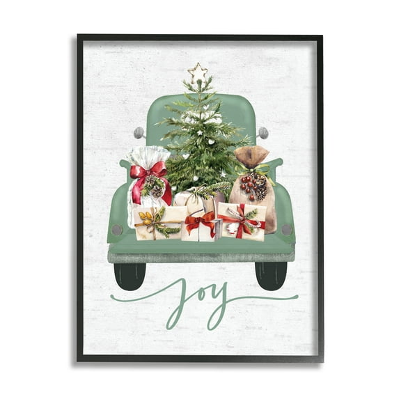 Stupell Industries Rustic Gift Truck with Joy Holiday Painting Black Framed Art Print Wall Art, 16 x 20
