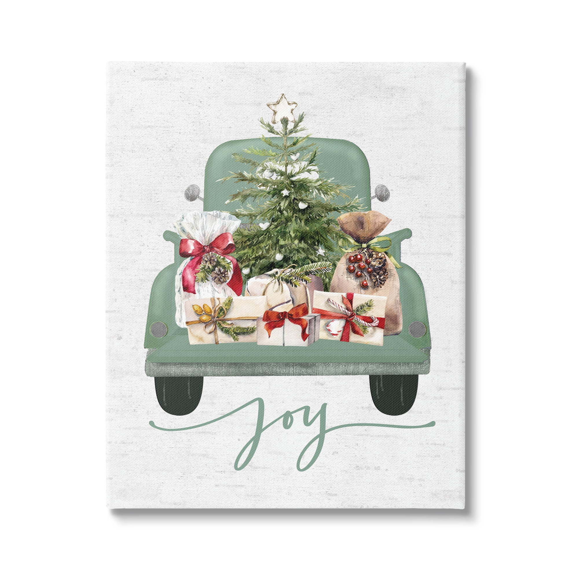 Stupell Industries Rustic Gift Truck with Joy Holiday Painting Gallery Wrapped Canvas Art Print Wall Art, 16 x 20