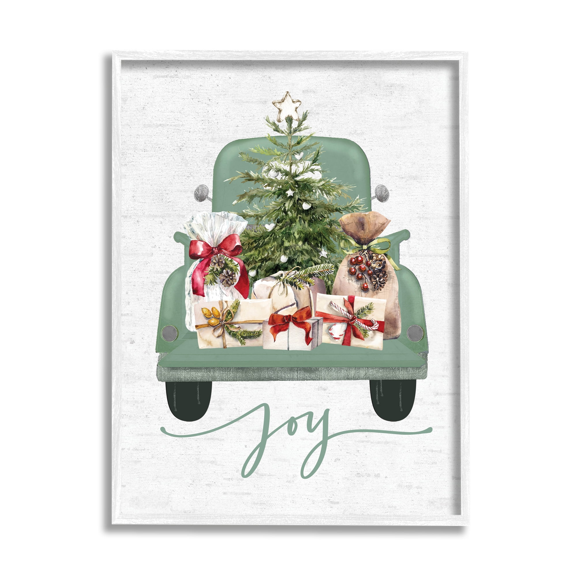 Stupell Industries Rustic Gift Truck with Joy Holiday Painting White Framed Art Print Wall Art, 16 x 20