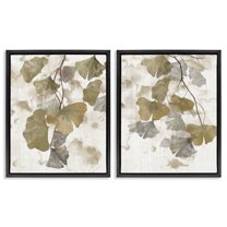 Stupell Industries Rustic Gingko Leaves Botanical & Floral Painting Black Floater Framed Canvas Art Print Wall Art, 17 x 21, Set of 2