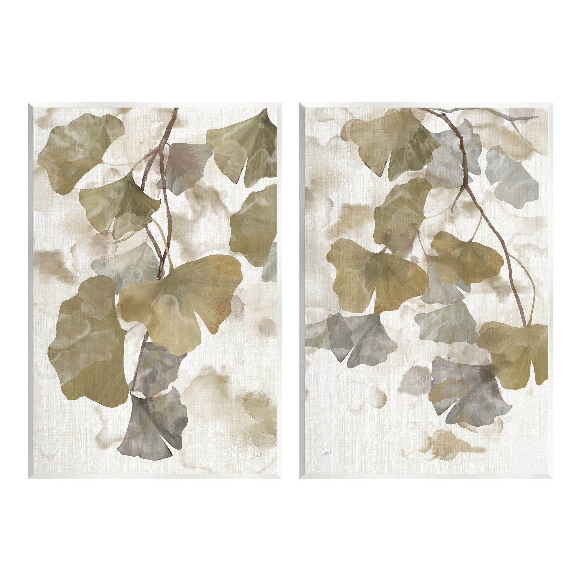 Stupell Industries Rustic Gingko Leaves Botanical & Floral Painting Unframed Art Print Wall Art, 13 x 19, Set of 2