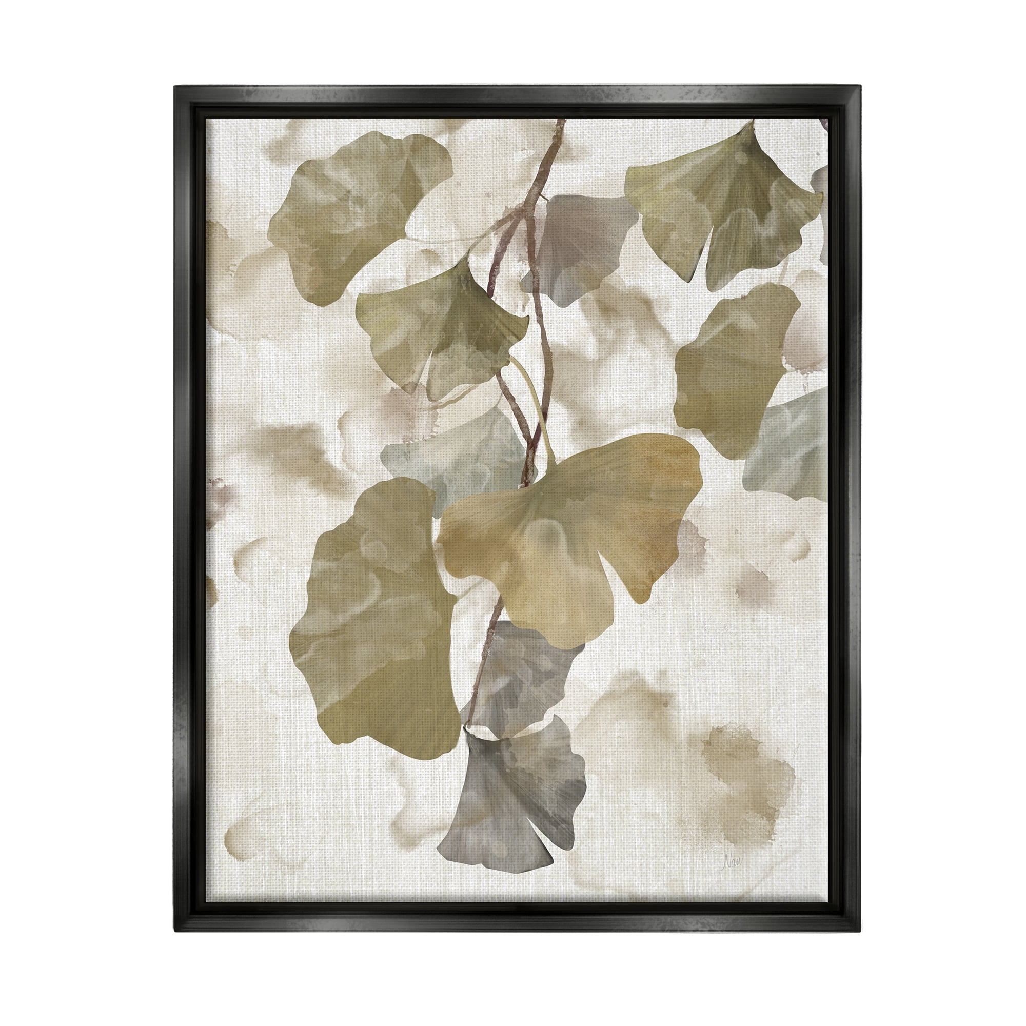 Stupell Industries Rustic Ginkgo Leaves Botanical & Floral Painting Black Floater Framed Canvas Art Print Wall Art, 25 x 31