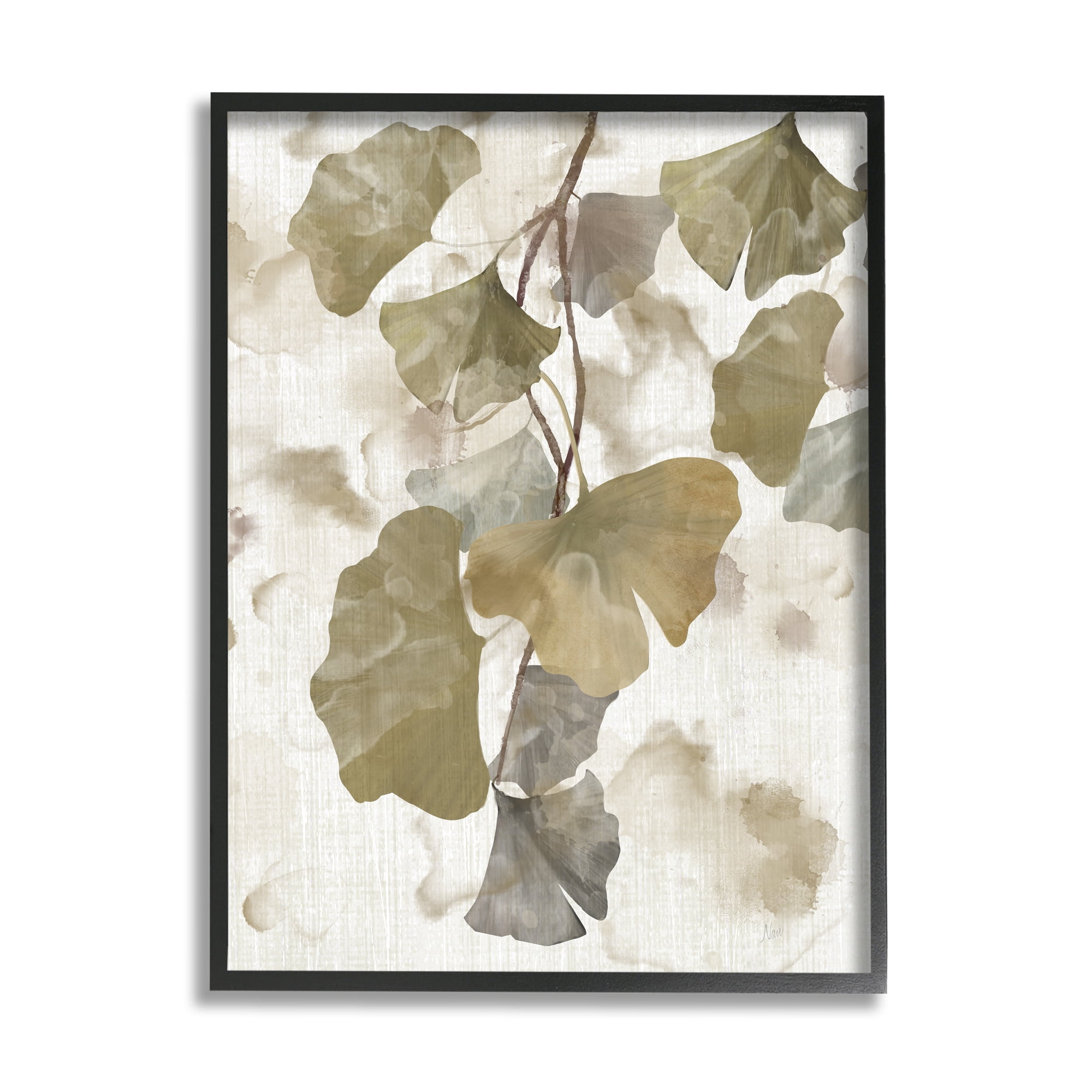 Stupell Industries Rustic Ginkgo Leaves Botanical & Floral Painting Black Framed Art Print Wall Art, 16 x 20
