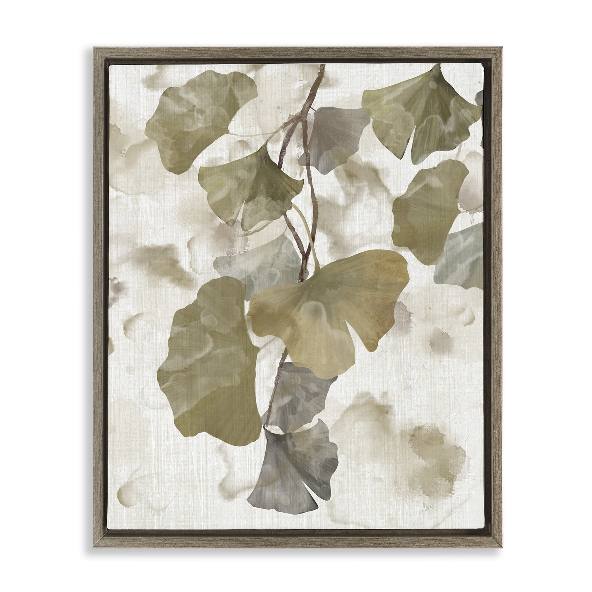 Stupell Industries Rustic Ginkgo Leaves Botanical & Floral Painting Brown Floater Framed Canvas Art Print Wall Art, 17 x 21