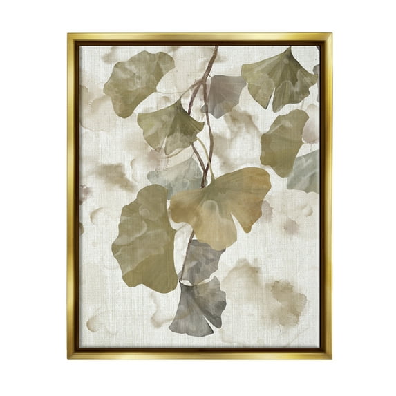 Stupell Industries Rustic Ginkgo Leaves Botanical & Floral Painting Gold Floater Framed Canvas Art Print Wall Art, 25 x 31