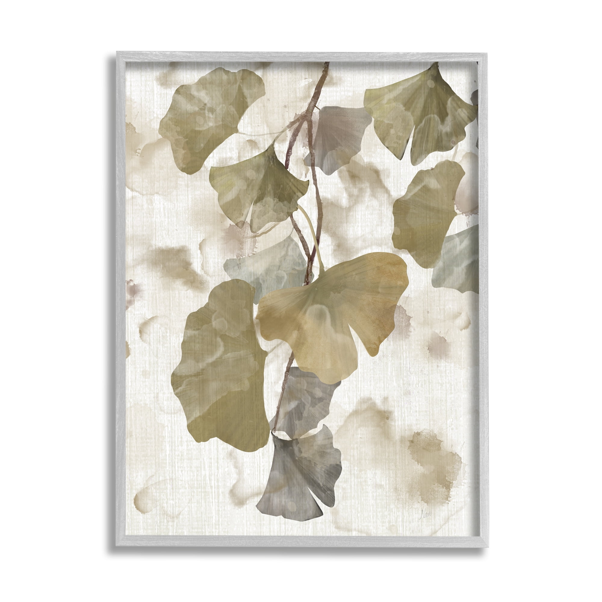 Stupell Industries Rustic Ginkgo Leaves Botanical & Floral Painting Gray Framed Art Print Wall Art, 11 x 14