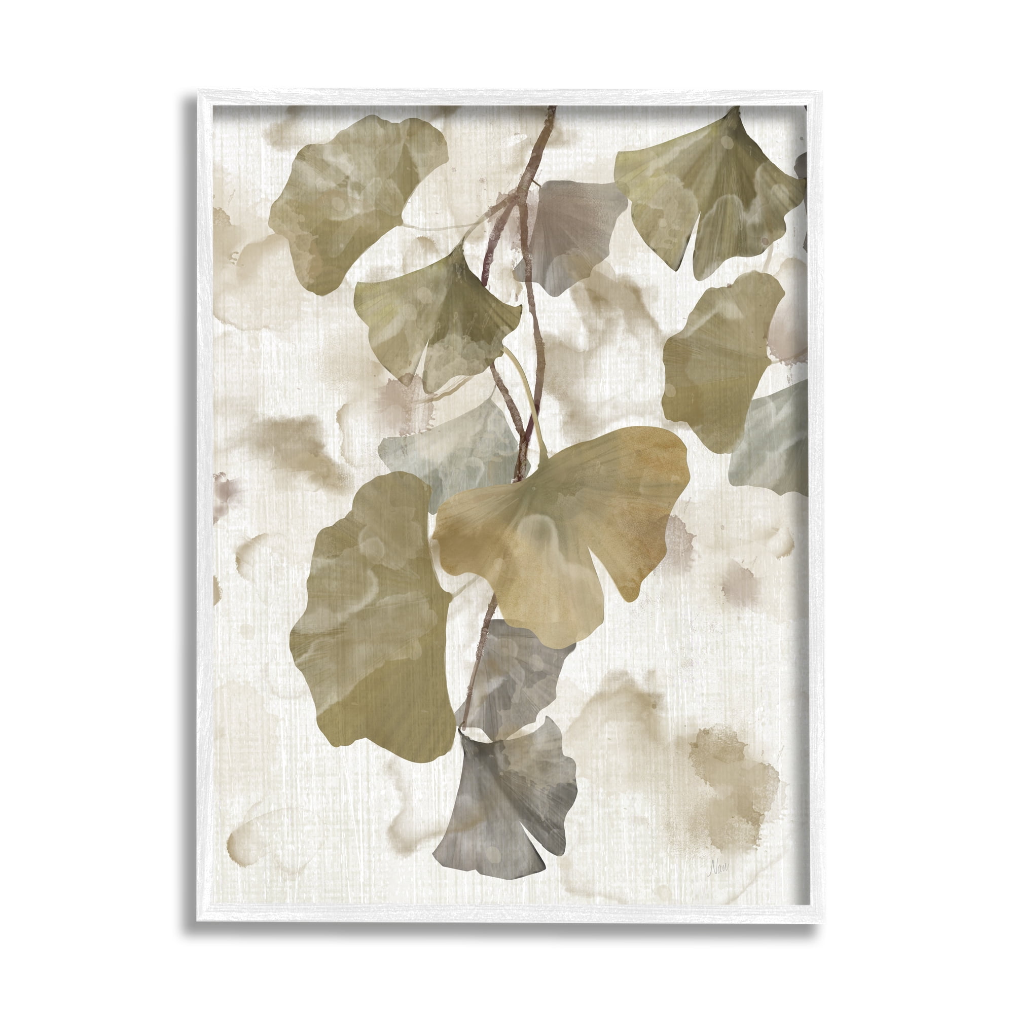 Stupell Industries Rustic Ginkgo Leaves Botanical & Floral Painting White Framed Art Print Wall Art, 11 x 14
