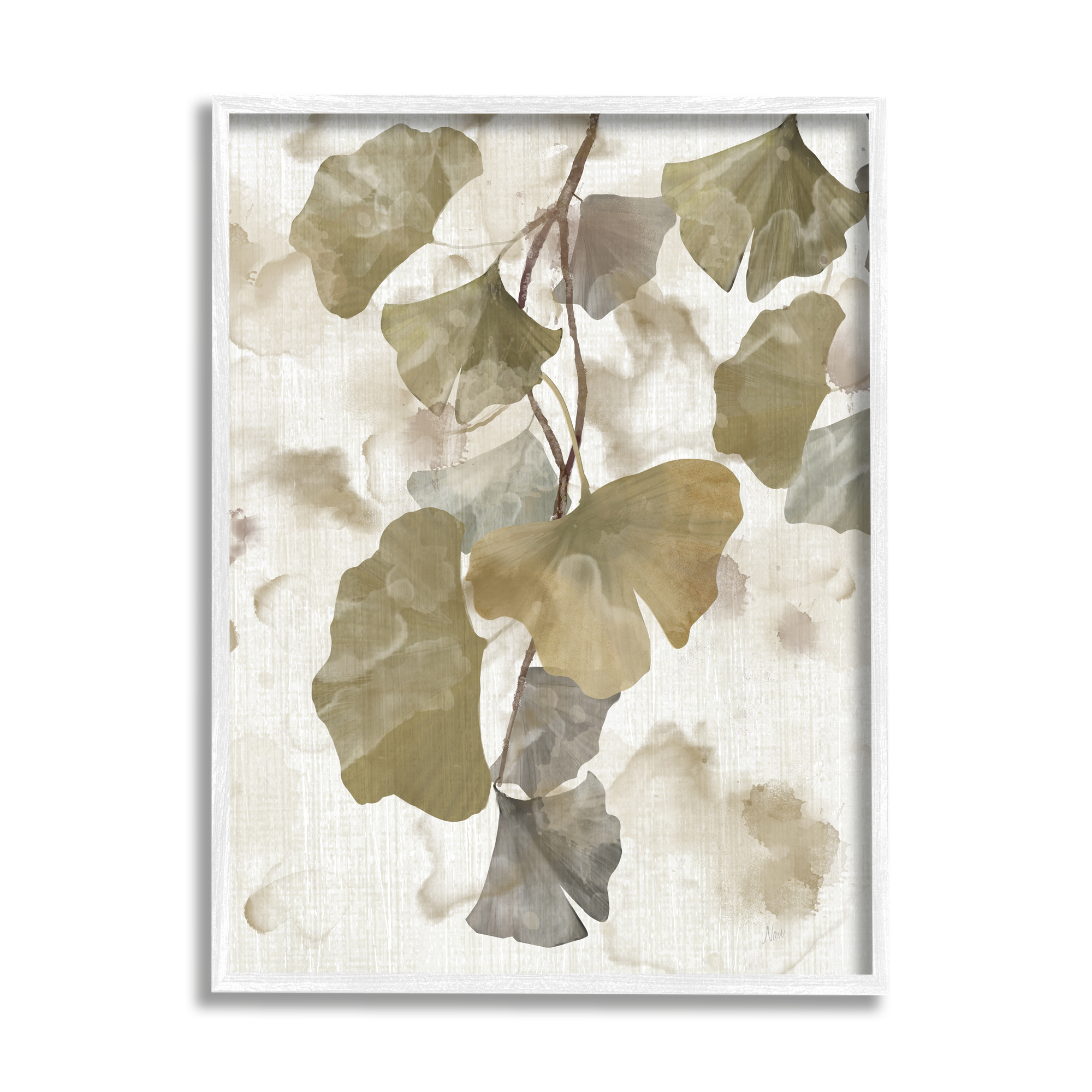 Stupell Industries Rustic Ginkgo Leaves Botanical & Floral Painting White Framed Art Print Wall Art, 24 x 30