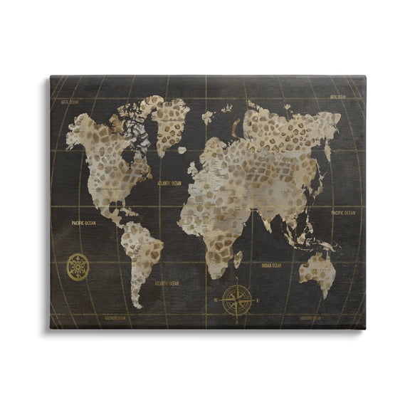 Stupell Industries Rustic Giraffe Animal Pattern Atlas Map Compass Graphic Art Gallery Wrapped Canvas Print Wall Art, Design by Nan