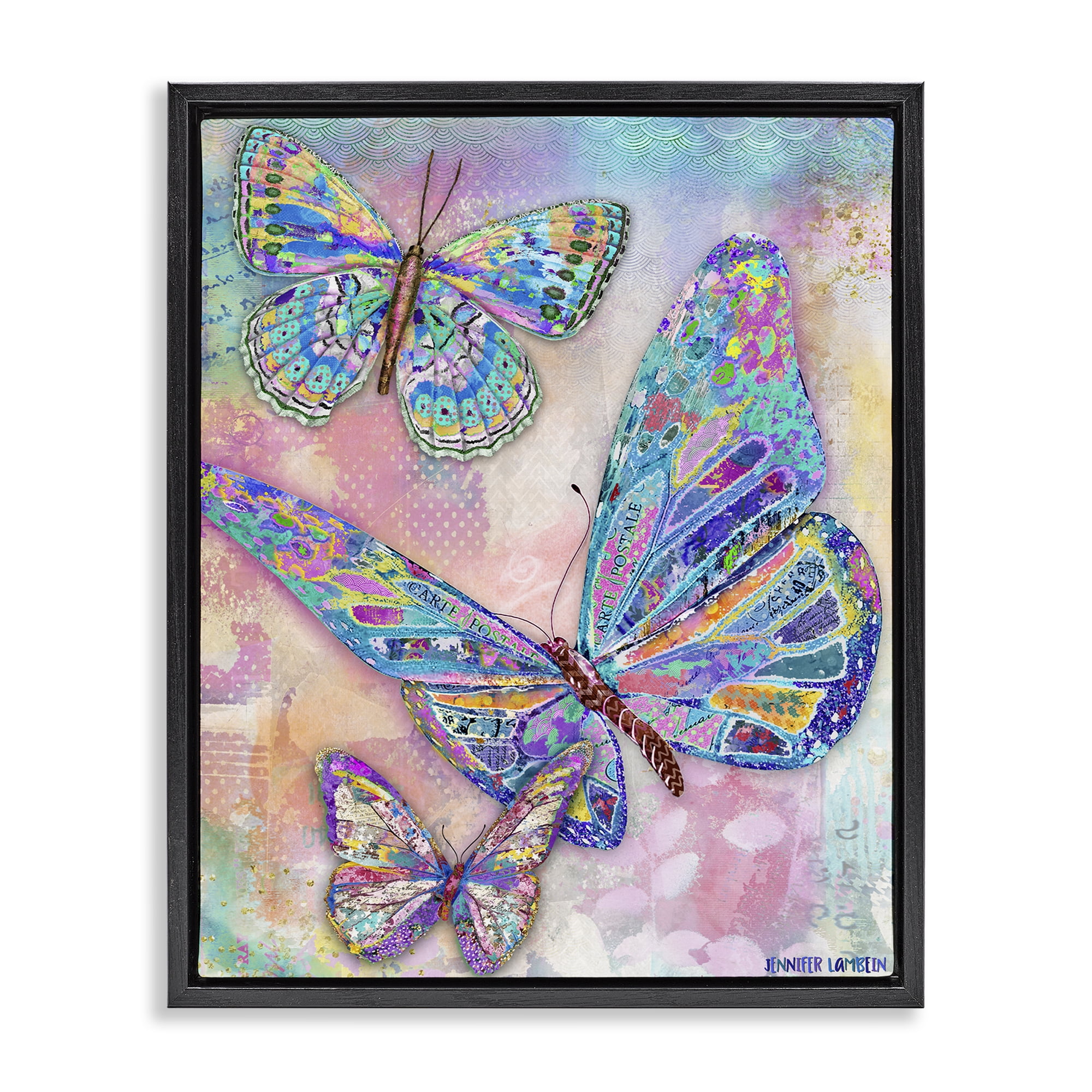 Stupell Industries Rustic Glam Butterflies Animals Painting Black Floater Framed Canvas Art Print Wall Art, 25 x 31