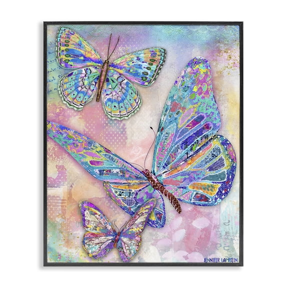 Stupell Industries Rustic Glam Butterflies Animals Painting Black Framed Art Print Wall Art, 24 x 30