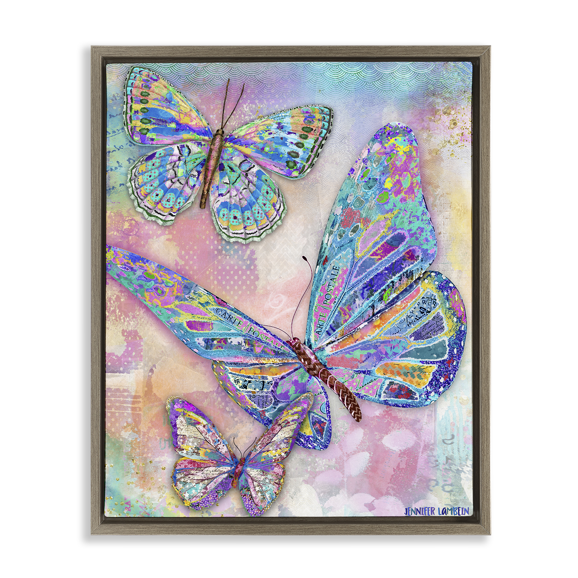 Stupell Industries Rustic Glam Butterflies Animals Painting Brown Floater Framed Canvas Art Print Wall Art, 17 x 21