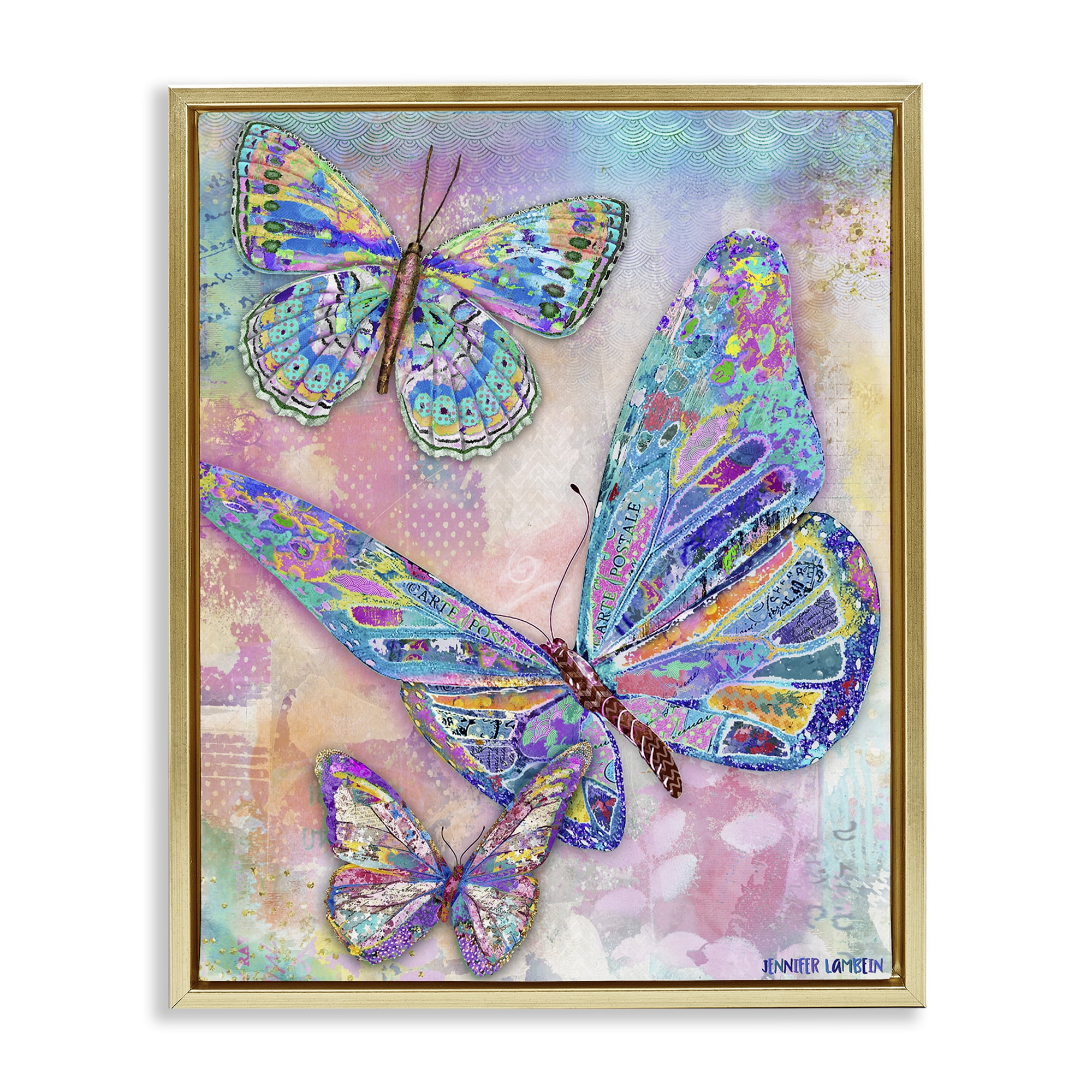 Stupell Industries Rustic Glam Butterflies Animals Painting Gold Floater Framed Canvas Art Print Wall Art, 25 x 31