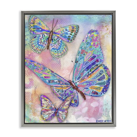 Stupell Industries Rustic Glam Butterflies Animals Painting Gray Floater Framed Canvas Art Print Wall Art, 25 x 31