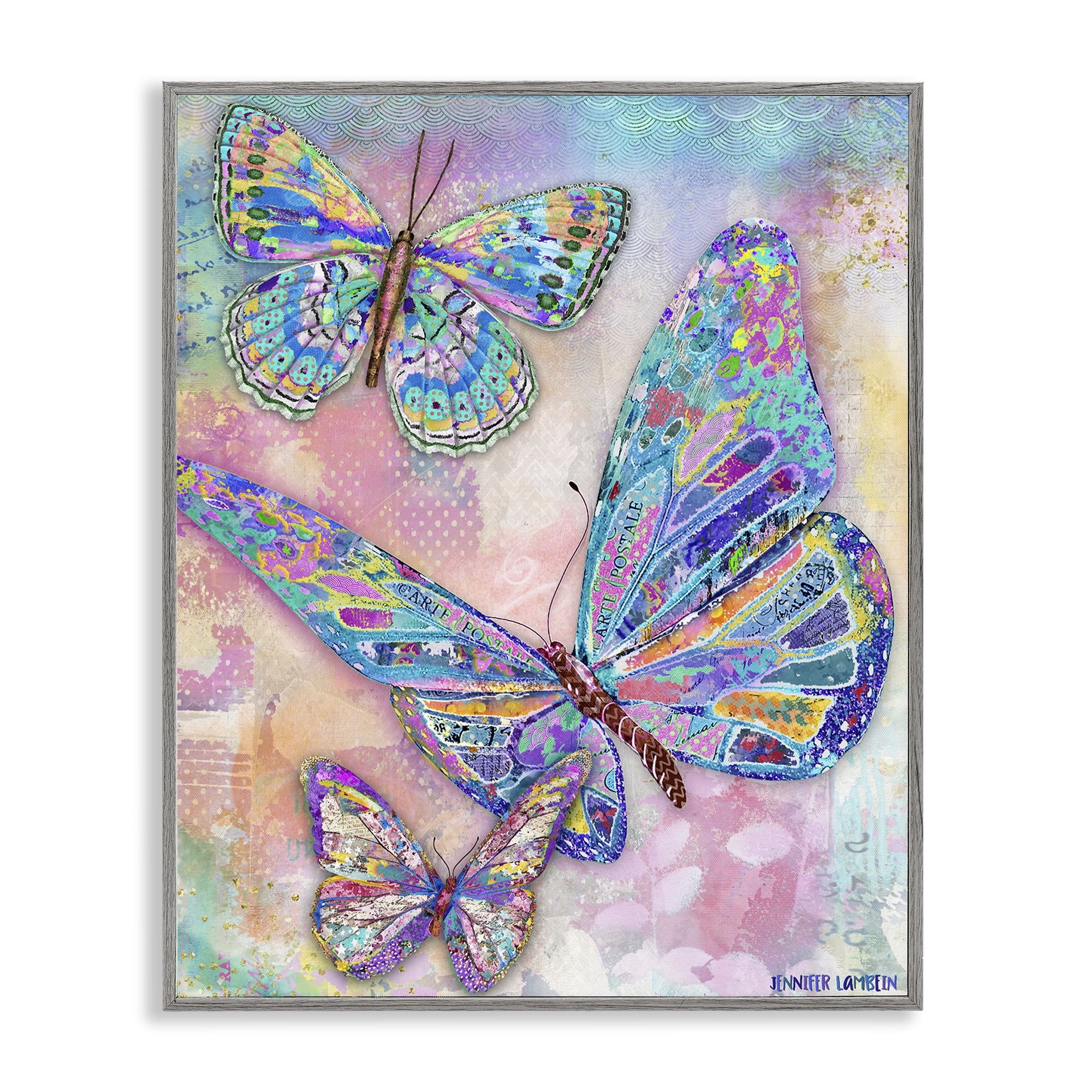 Stupell Industries Rustic Glam Butterflies Animals Painting Gray Framed Art Print Wall Art, 24 x 30