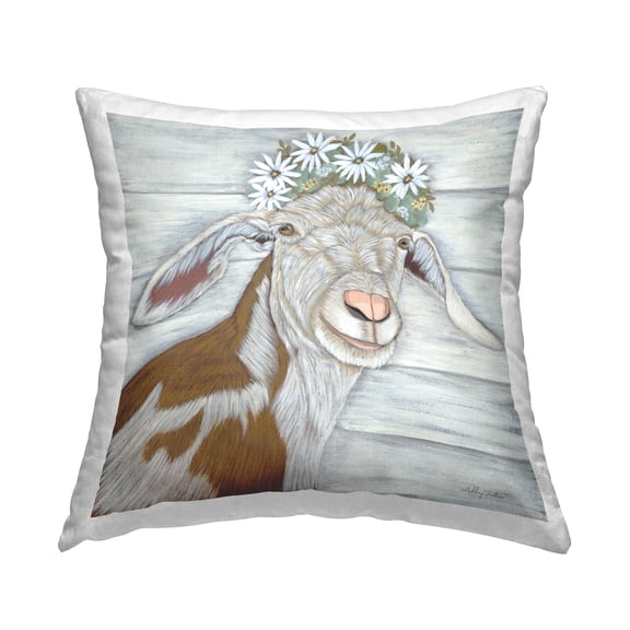 Stupell Industries Rustic Goat White Daisies Printed Throw Pillow Design by Ashley Justice