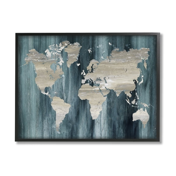 Stupell Industries Rustic Grain Patterned World Map Country Shapes Graphic Art Black Framed Art Print Wall Art, Design by Nan