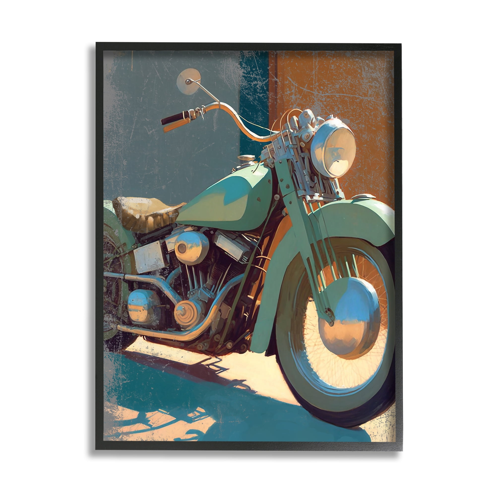 Stupell Industries Rustic Green Motorcycle Transportation Painting Black Framed Art Print Wall Art, 16 x 20