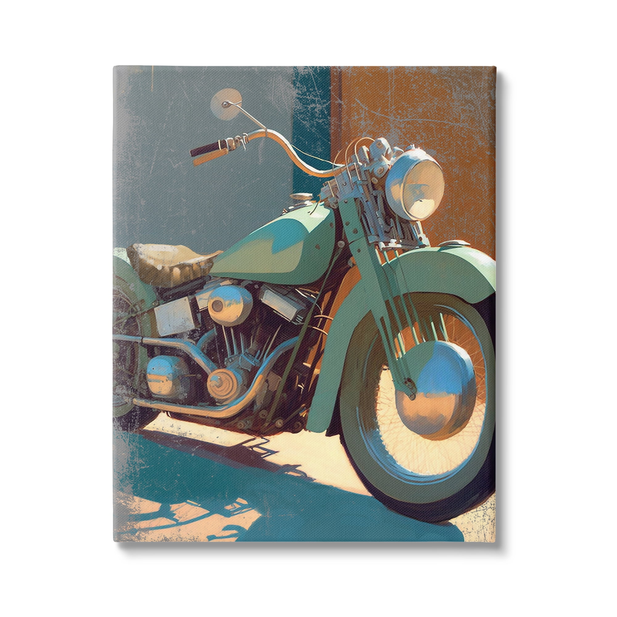 Stupell Industries Rustic Green Motorcycle Transportation Painting Gallery Wrapped Canvas Art Print Wall Art, 36 x 48