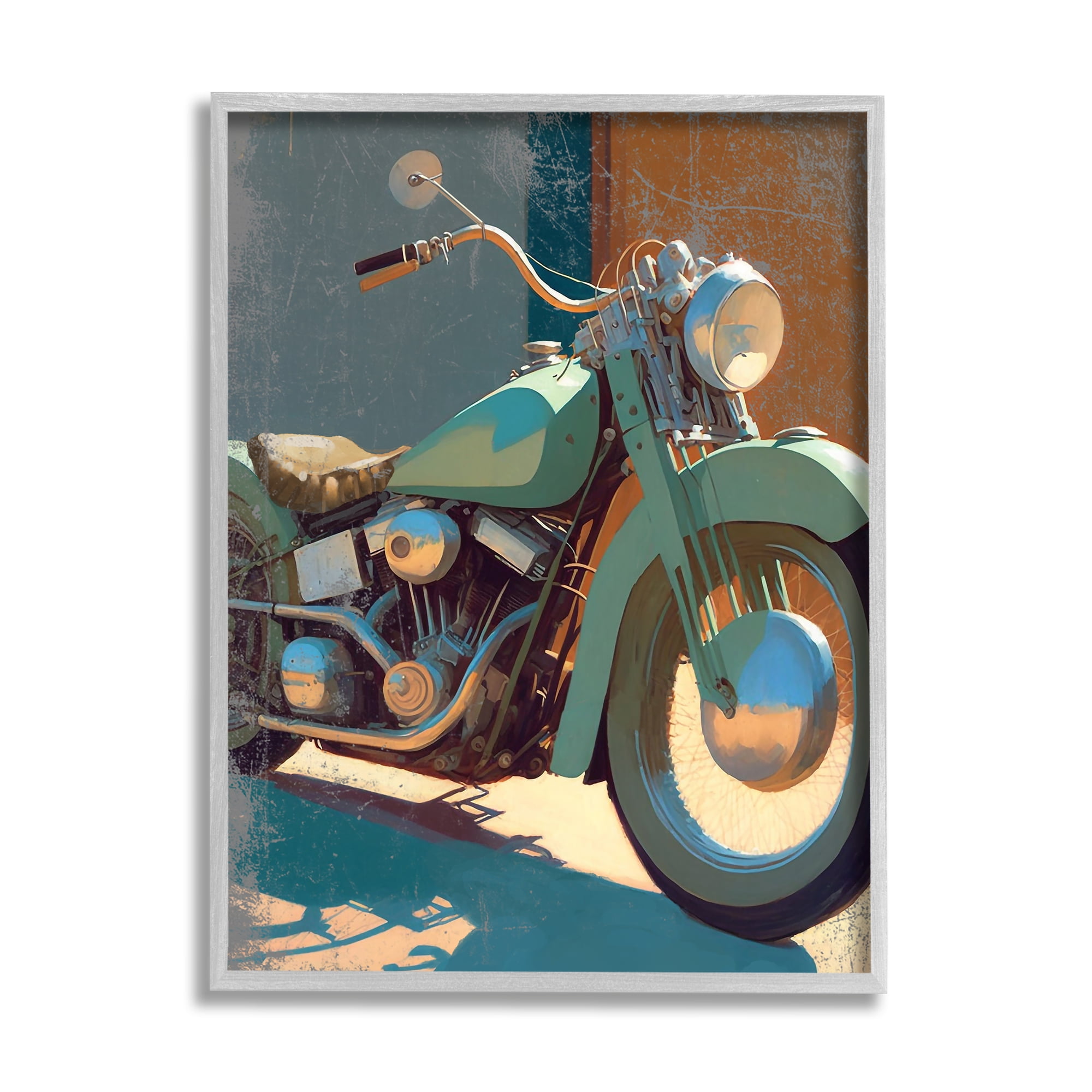 Stupell Industries Rustic Green Motorcycle Transportation Painting Gray Framed Art Print Wall Art, 24 x 30