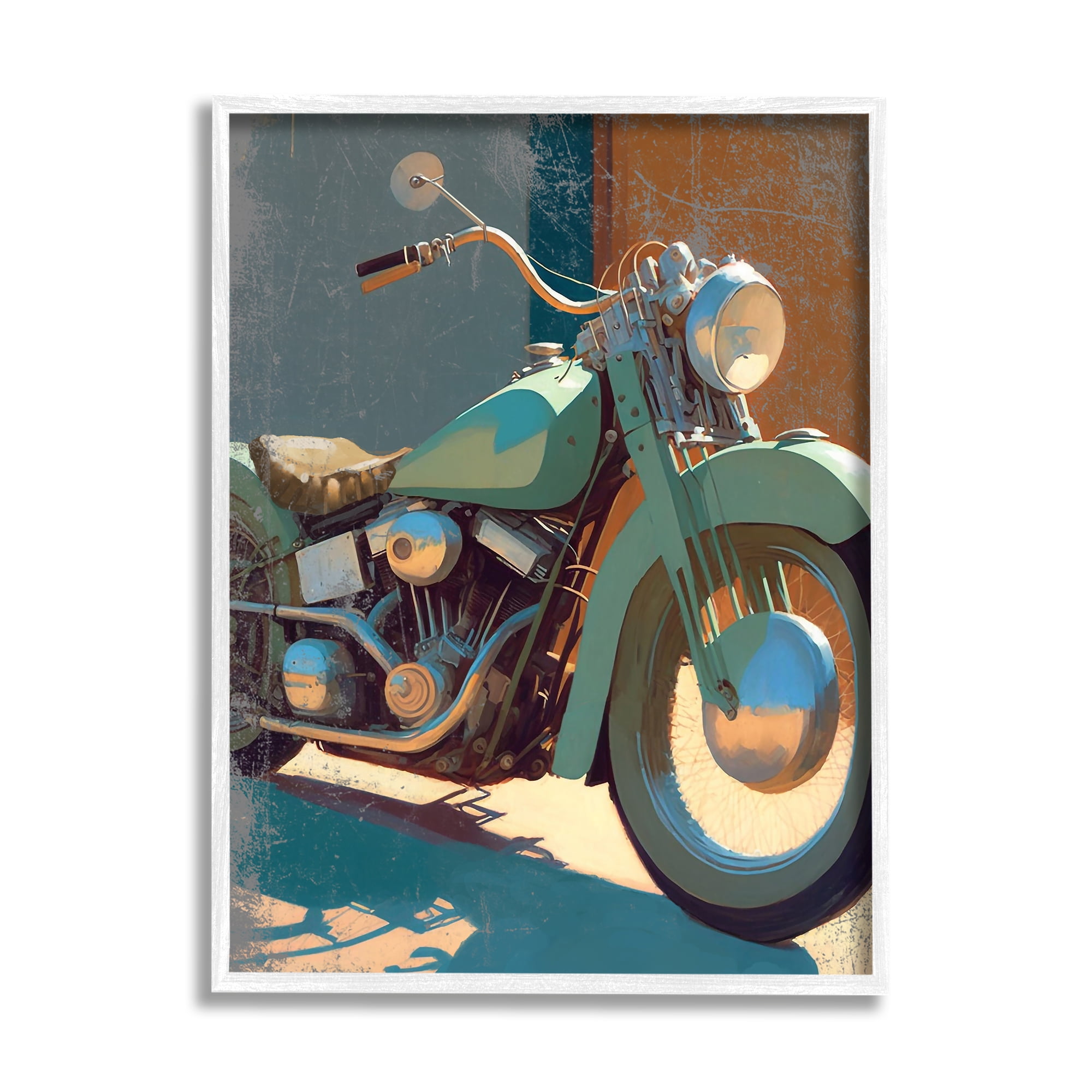 Stupell Industries Rustic Green Motorcycle Transportation Painting White Framed Art Print Wall Art, 24 x 30