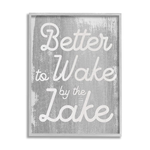 Stupell Industries Rustic Grey Lake Phrase Inspirational Painting Gray Framed Art Print Wall Art, 16 x 20