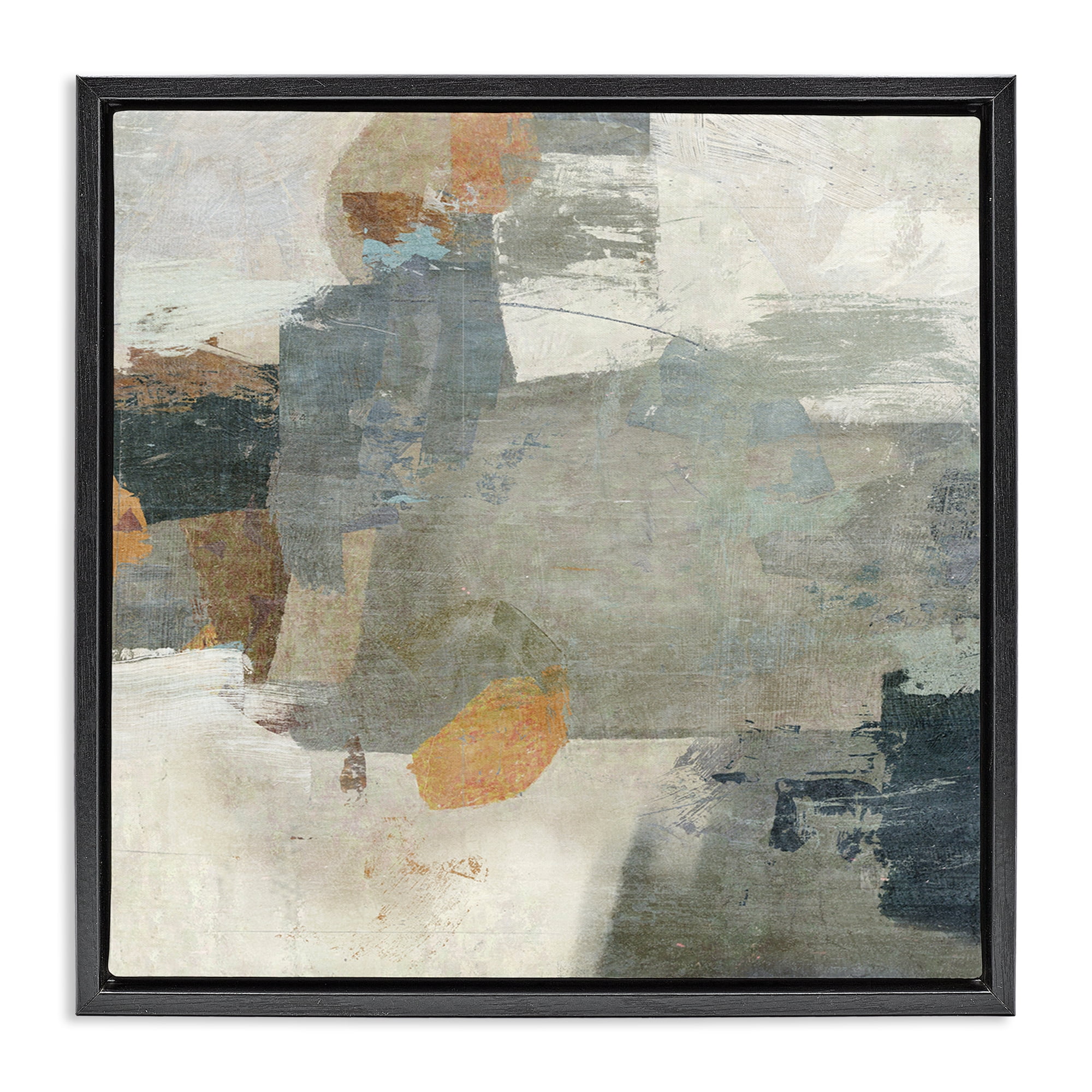 Stupell Industries Rustic Grey Paint Strokes Abstract Painting Black Floater Framed Canvas Art Print Wall Art, 18 x 18