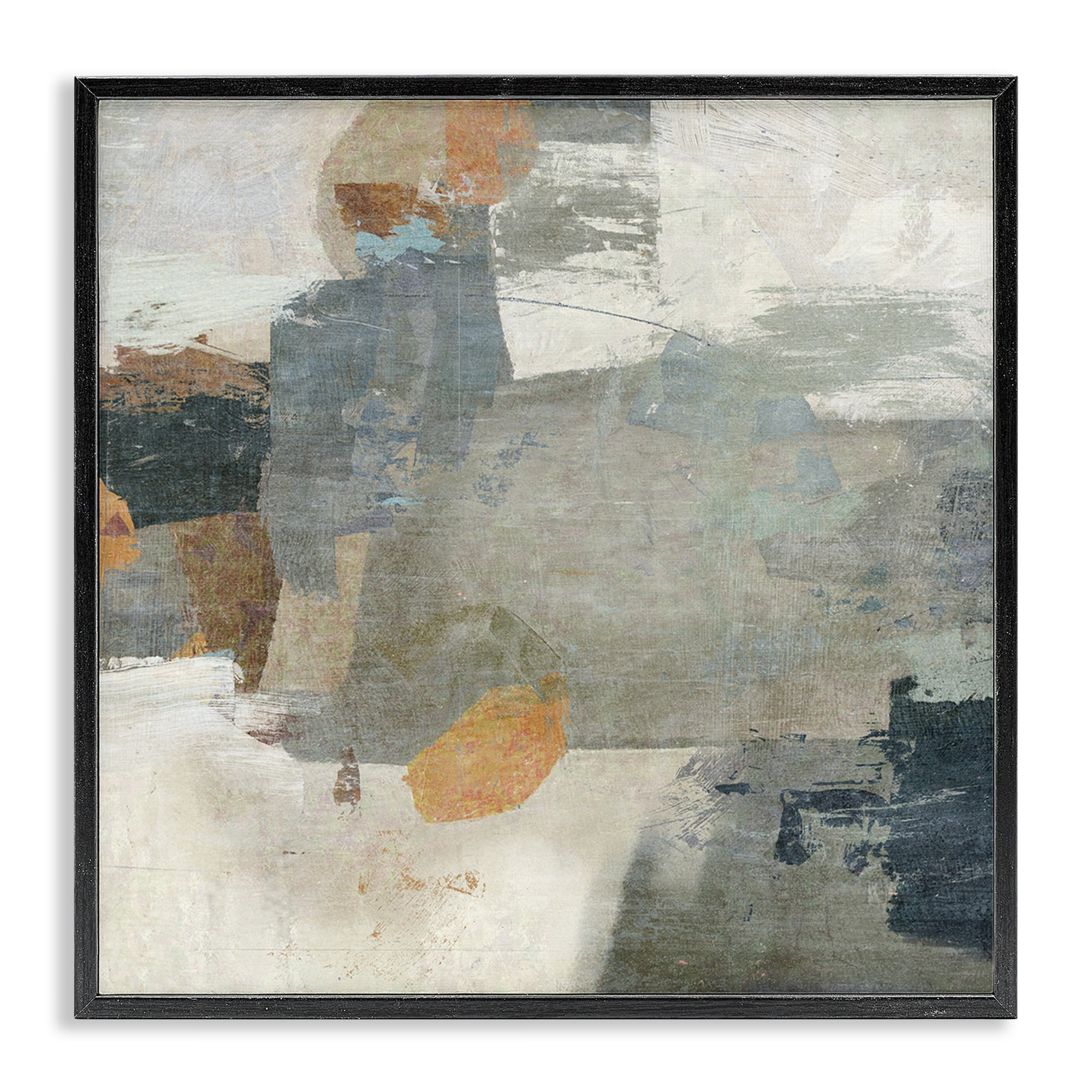 Stupell Industries Rustic Grey Paint Strokes Abstract Painting Black Framed Art Print Wall Art, 24 x 24