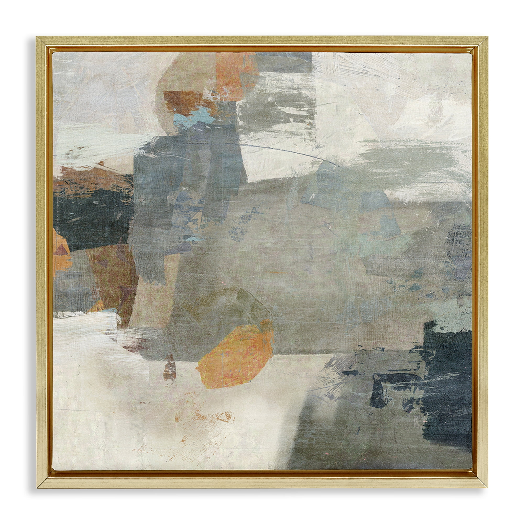 Stupell Industries Rustic Grey Paint Strokes Abstract Painting Gold Floater Framed Canvas Art Print Wall Art, 18 x 18