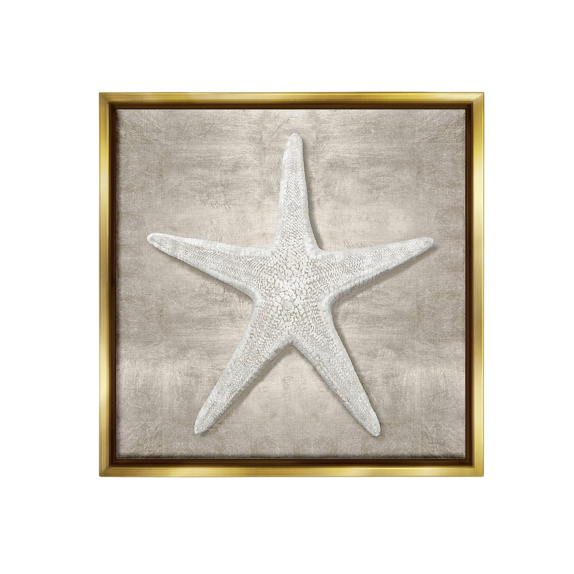 Stupell Industries Rustic Grey Starfish Nature Painting Gold Floater Framed Canvas Art Print Wall Art, 18 x 18
