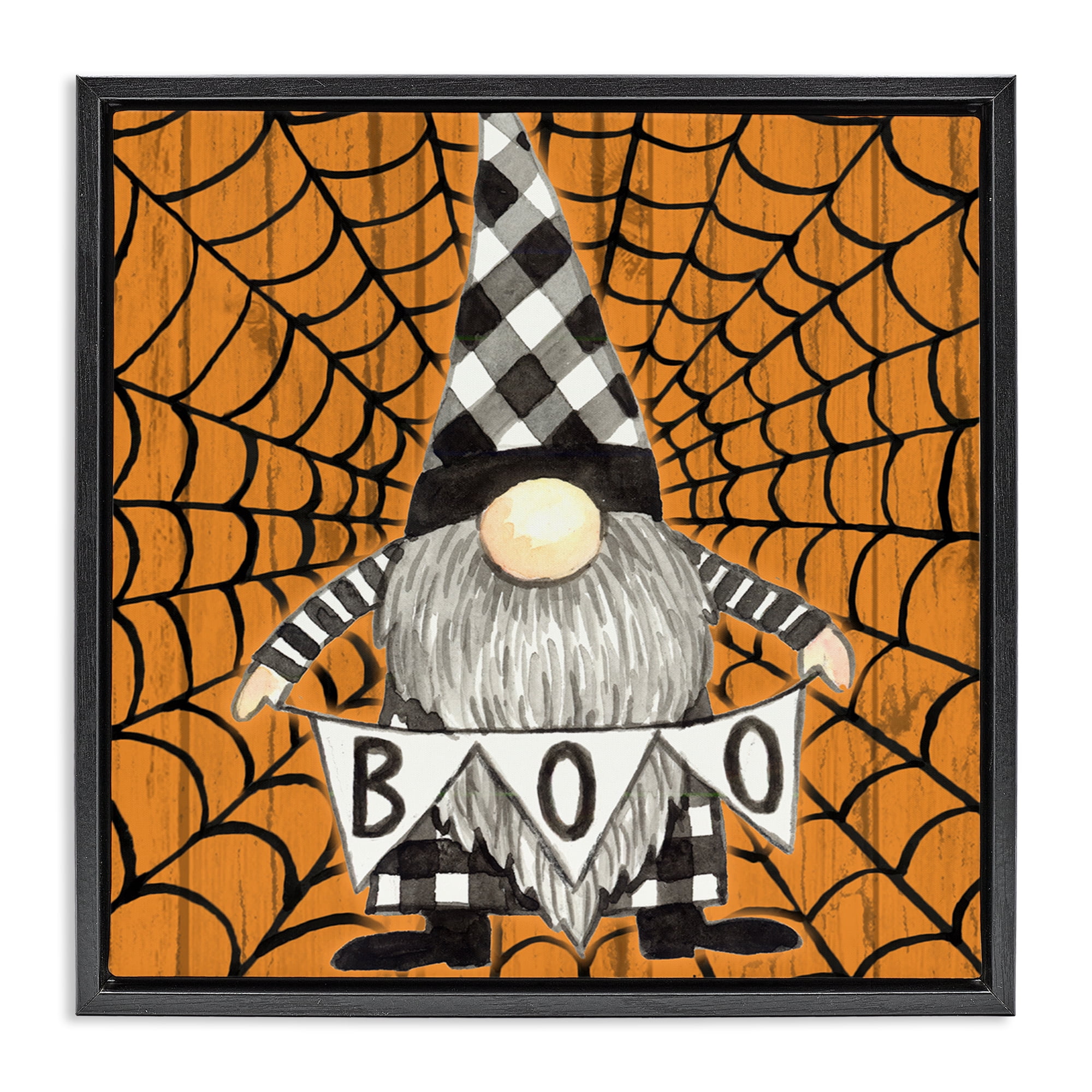 Stupell Industries Rustic Halloween Gnome Holiday Painting Black Floater Framed Canvas Art Print Wall Art, 25 x 25