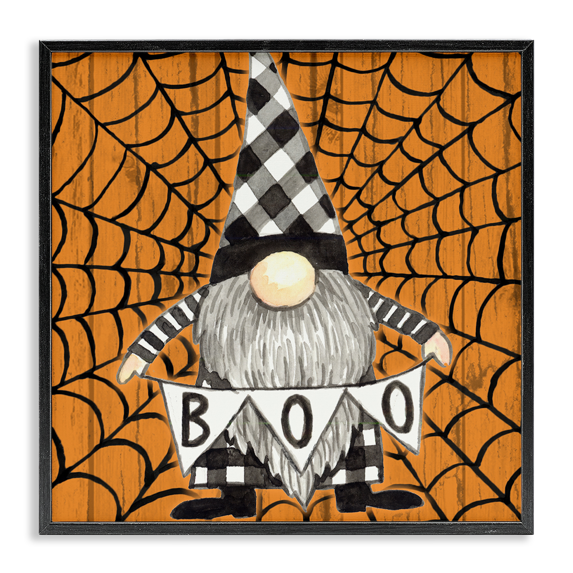 Stupell Industries Rustic Halloween Gnome Holiday Painting Black Framed Art Print Wall Art, 24 x 24