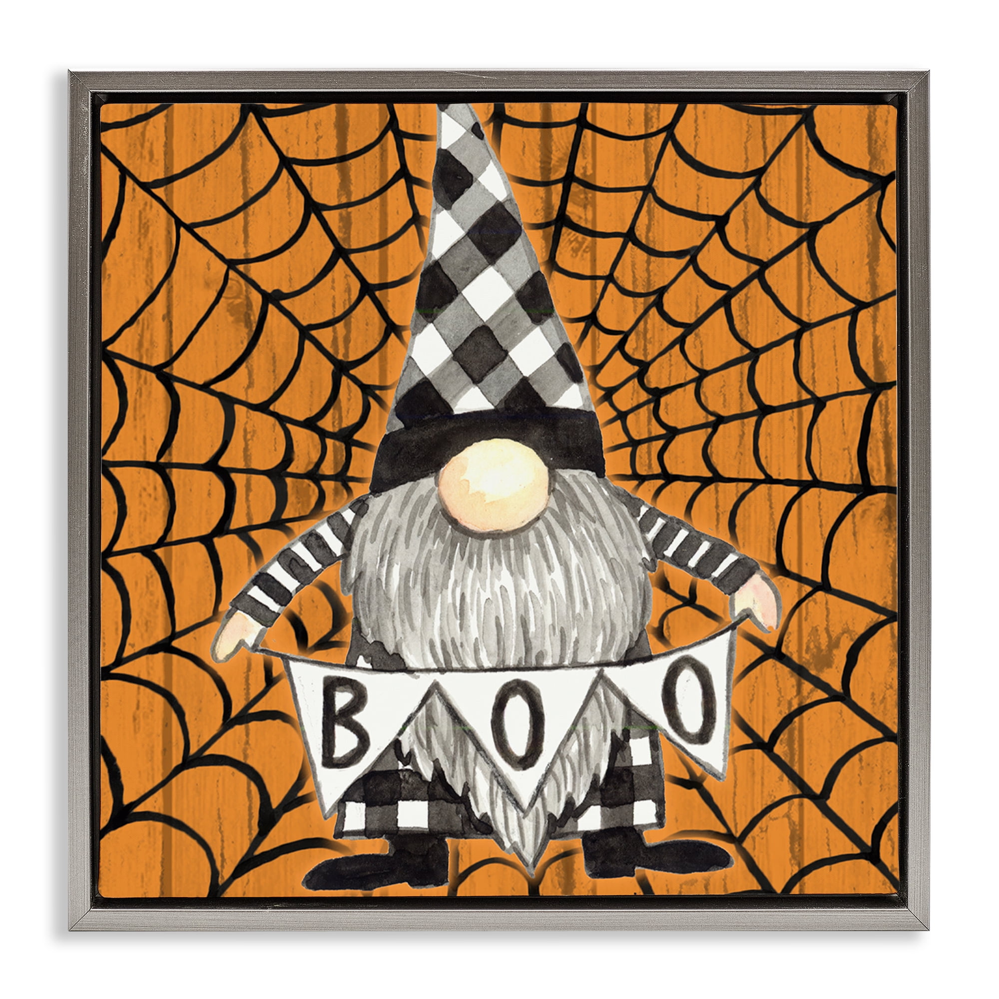 Stupell Industries Rustic Halloween Gnome Holiday Painting Gray Floater Framed Canvas Art Print Wall Art, 25 x 25