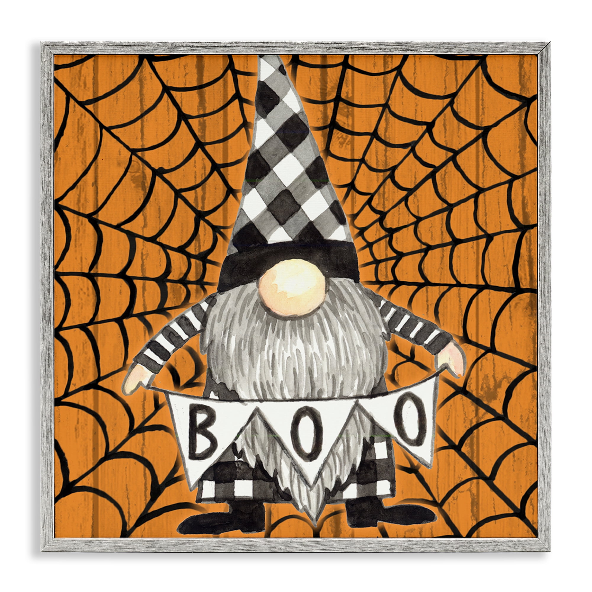 Stupell Industries Rustic Halloween Gnome Holiday Painting Gray Framed Art Print Wall Art, 24 x 24