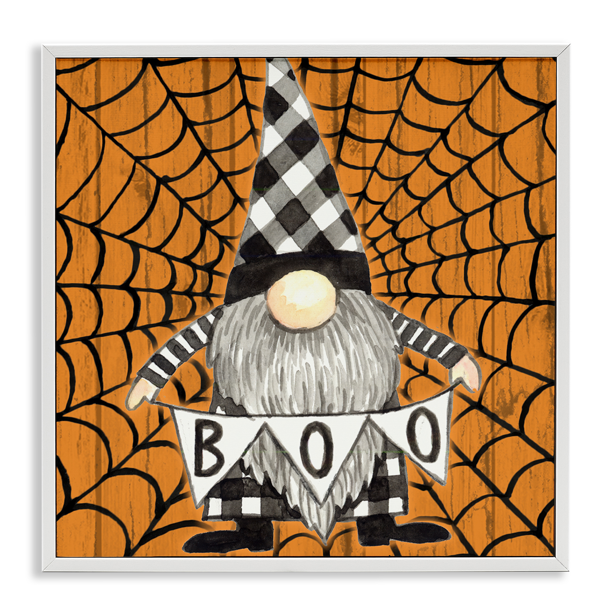 Stupell Industries Rustic Halloween Gnome Holiday Painting White Framed Art Print Wall Art, 17 x 17
