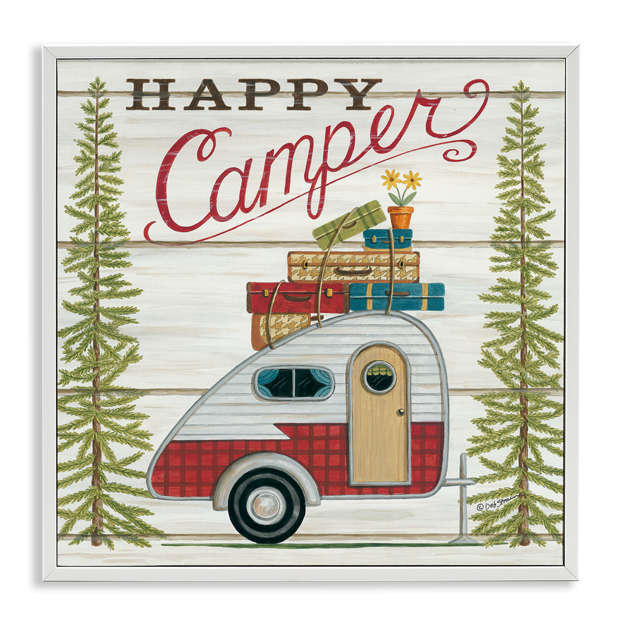 Stupell Industries Rustic Happy Camper Phrase Typography Painting White Framed Art Print Wall Art, 24 x 24